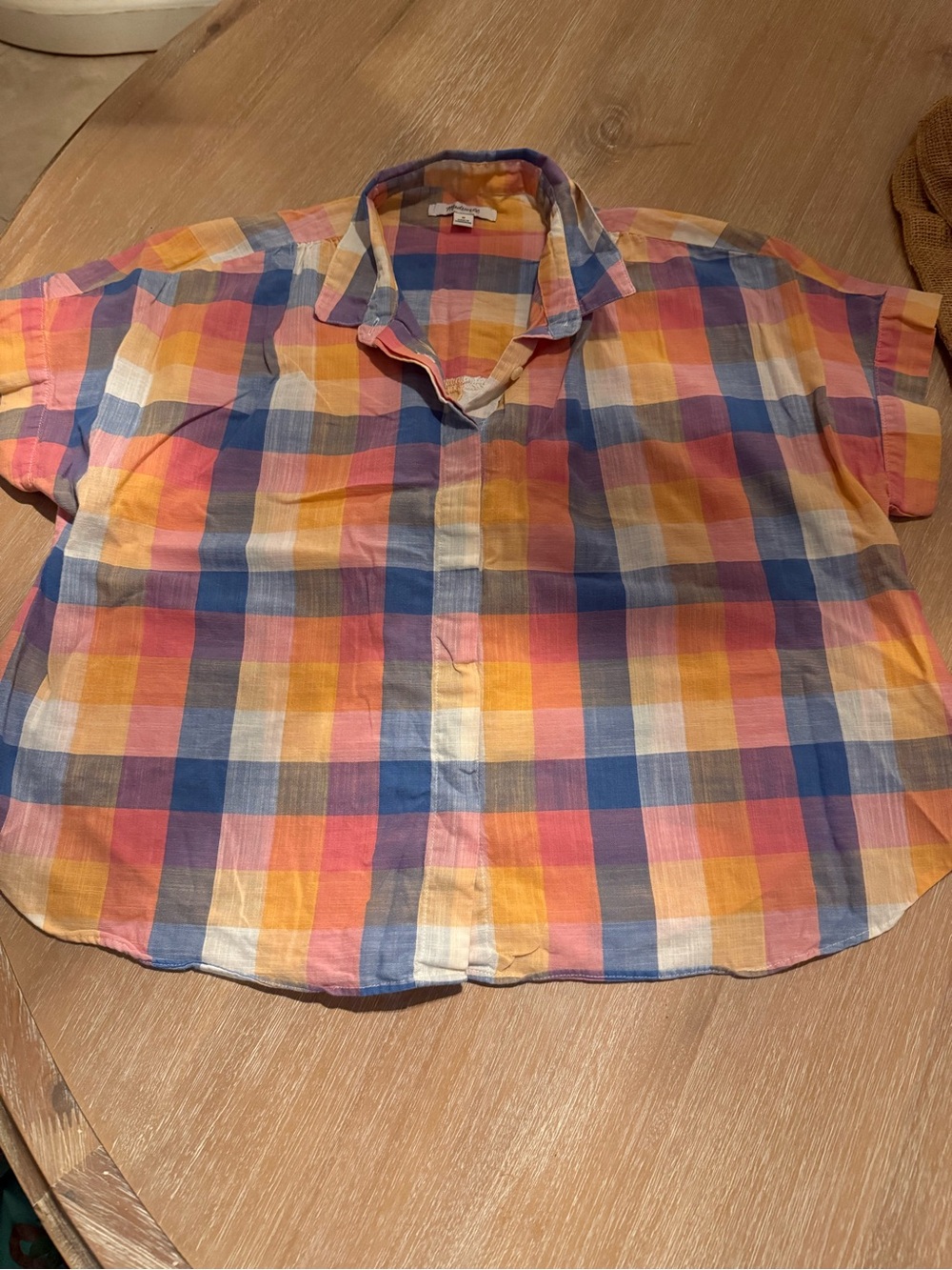 Madewell Multicolor Plaid Short-Sleeve Button-Down — Pink, Blue & Yellow